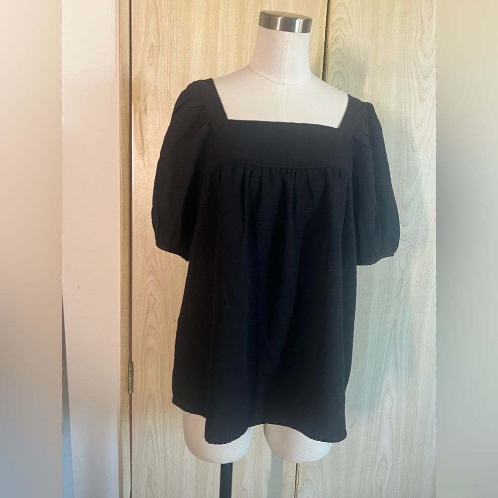 Black square neck tie back blouse - madewell